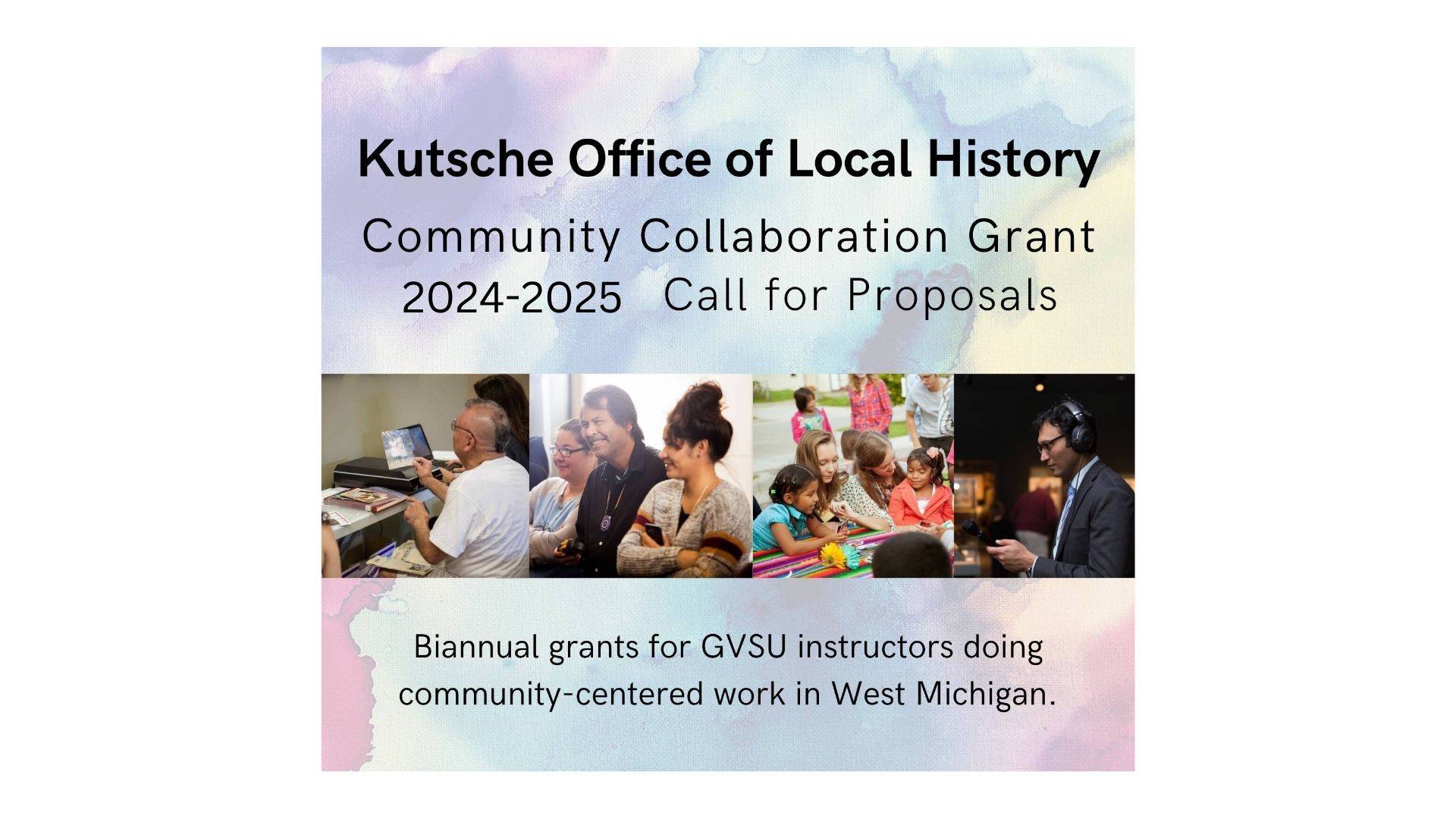 Graphic featuring four images of Kutsche Office affiliates doing community-centered work.